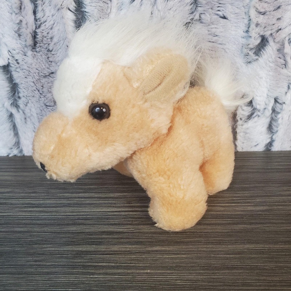 Vintage Russ Berrie Mini 5" Tan & White Pony Horse Tiny Stuffed Animal Plush